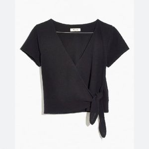 Madewell Texture & Thread Black Wrap Top Size L